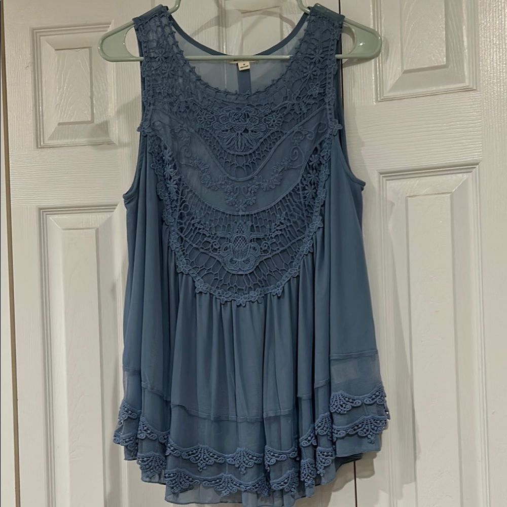 Ultra Pink Blue Sleeveless Ruffled Blouse never worn